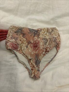 Triangl Europe collection ruched smocked High-Waist Floral Swim Bottoms in Blush